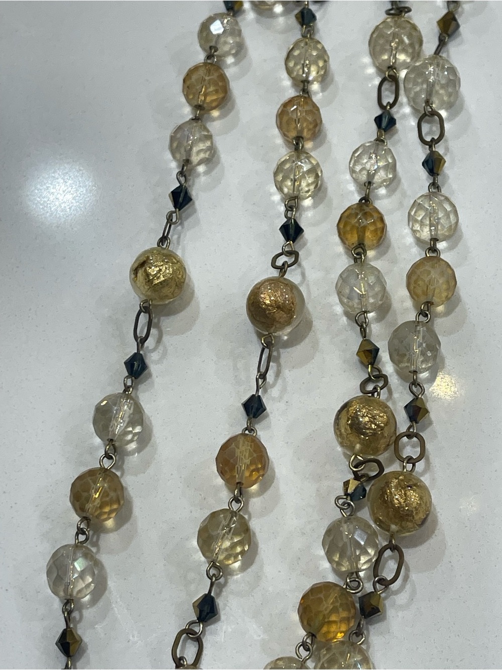 Gold and Clear Beaded Station Necklace - Women’s Layering Jewelry